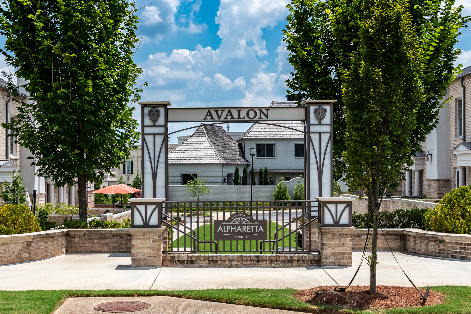 Avalon entrance gate in Alpharetta, one of the best downtowns and town centers in North Atlanta
